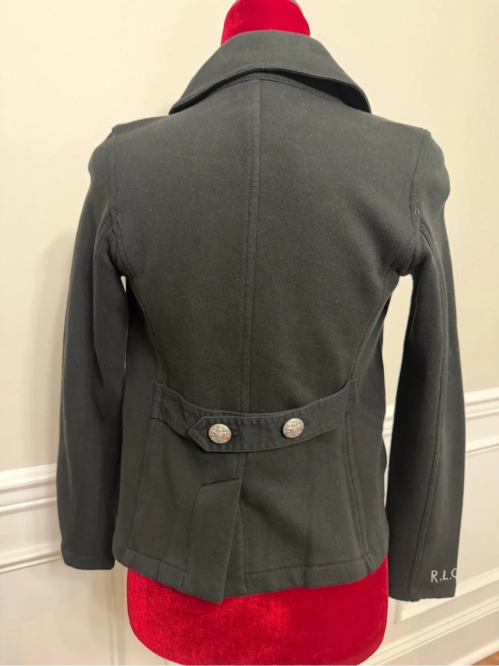 Ralph Lauren Girls Black‎ Knit Military Peacoat Jacket Silver Crest Buttons L
